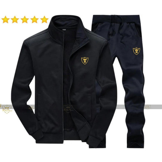 Premium Men's Fleece - 2 Pcs - Black - Plain Collar Design