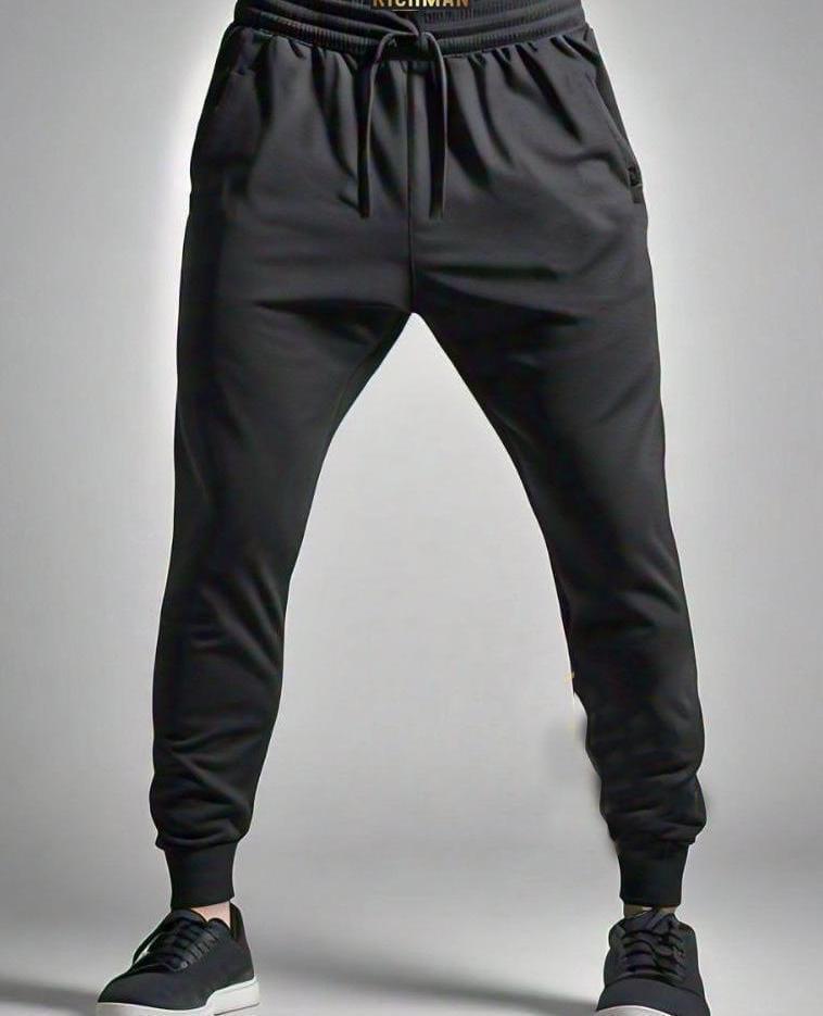 Men's Polyester Printed Track Suit - 2 Pcs Set (T-Shirt & Trouser) in Black
