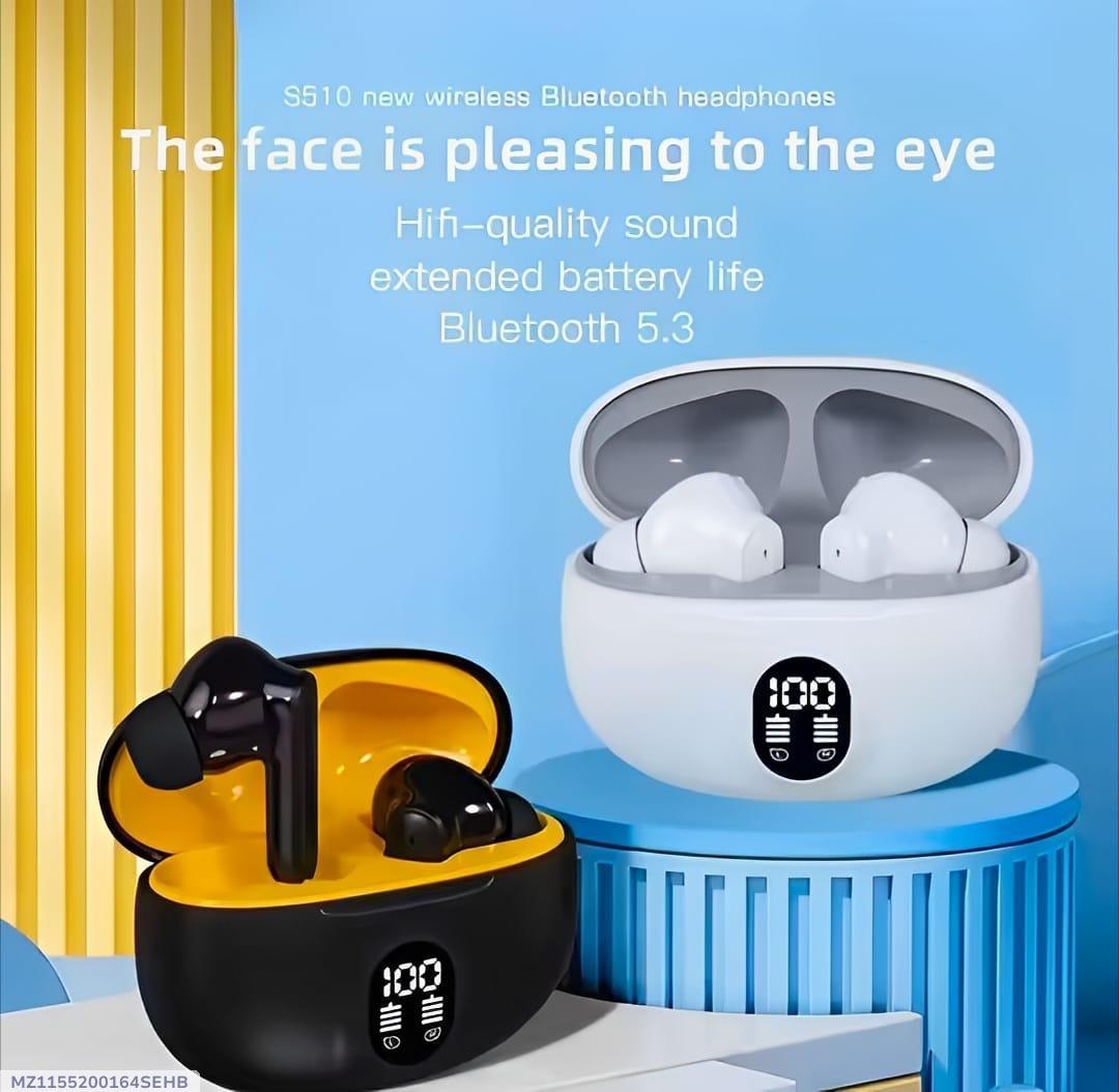 Wireless Bluetooth headphones with charging cases on a blue background