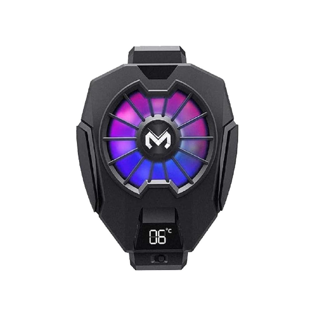 Black electronic device with a glowing purple and blue center cooling Radiator for Gamers