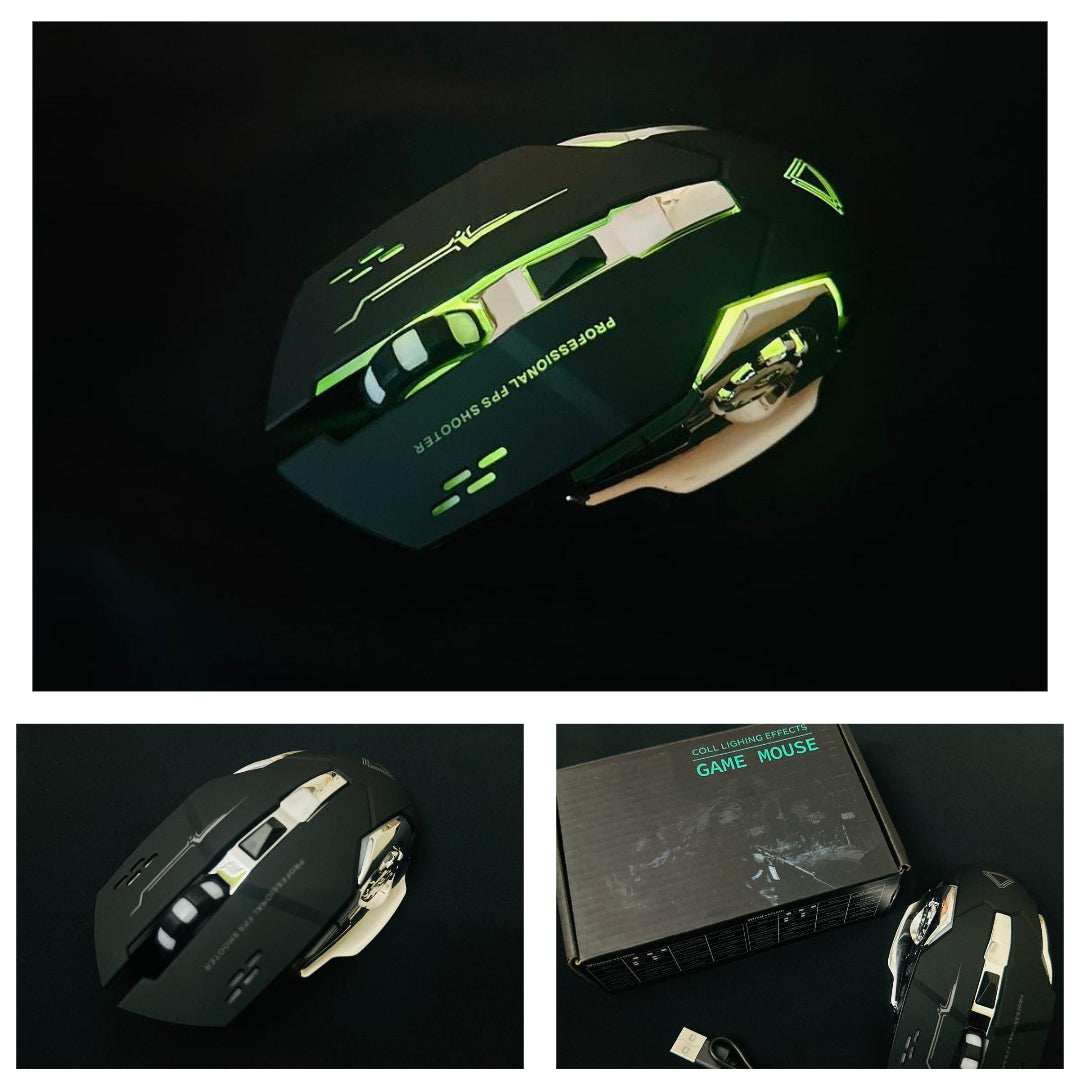 Gaming mouse with green accents on a black background