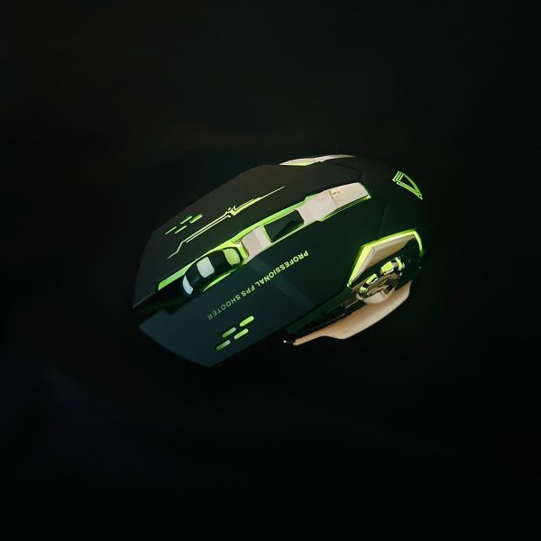 Gaming mouse with green accents on a black background