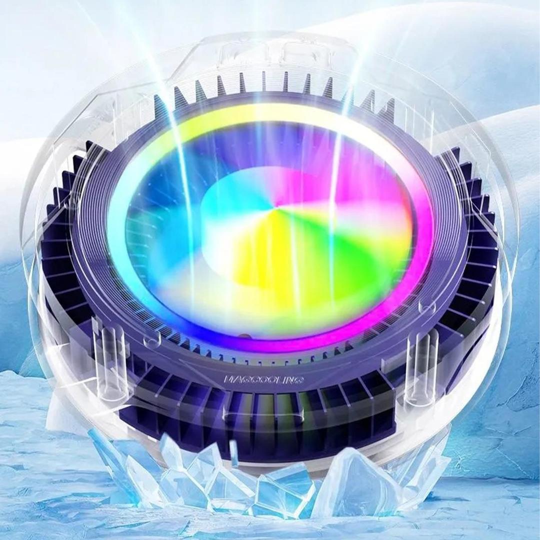 Colorful circular object with a blue and white background