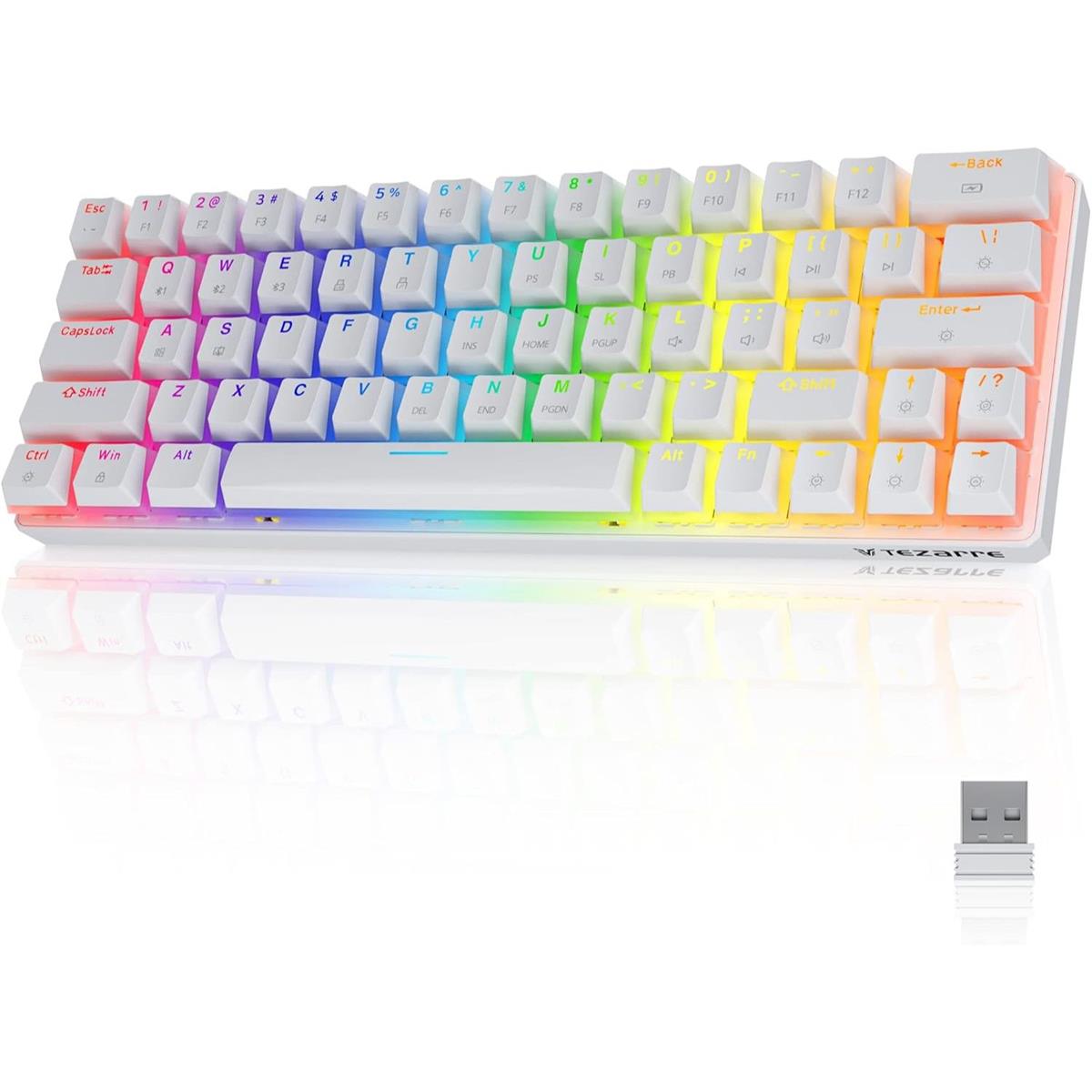 Mechanical keyboard with RGB lighting on a white background