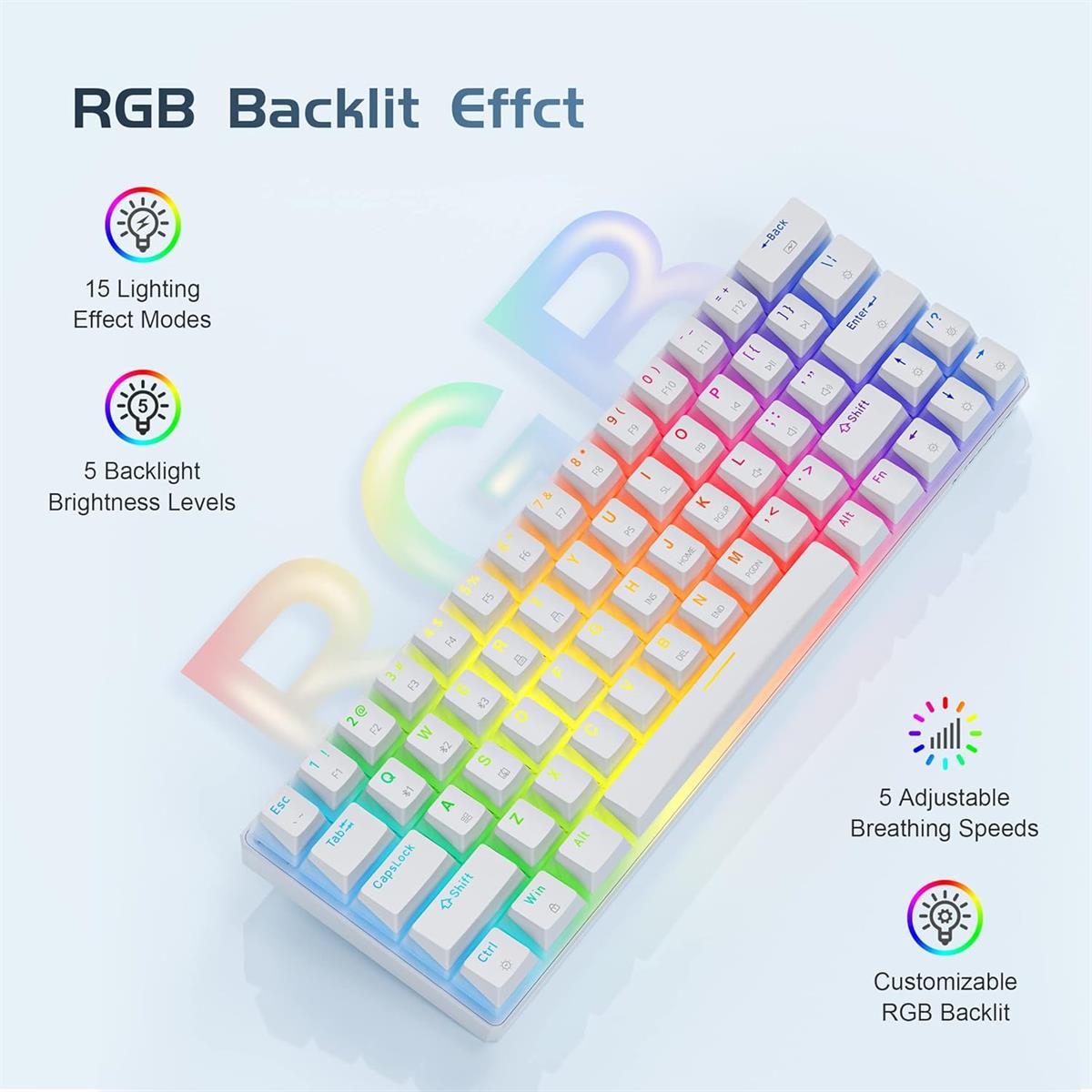 Keyboard with RGB backlit effect on a light blue background