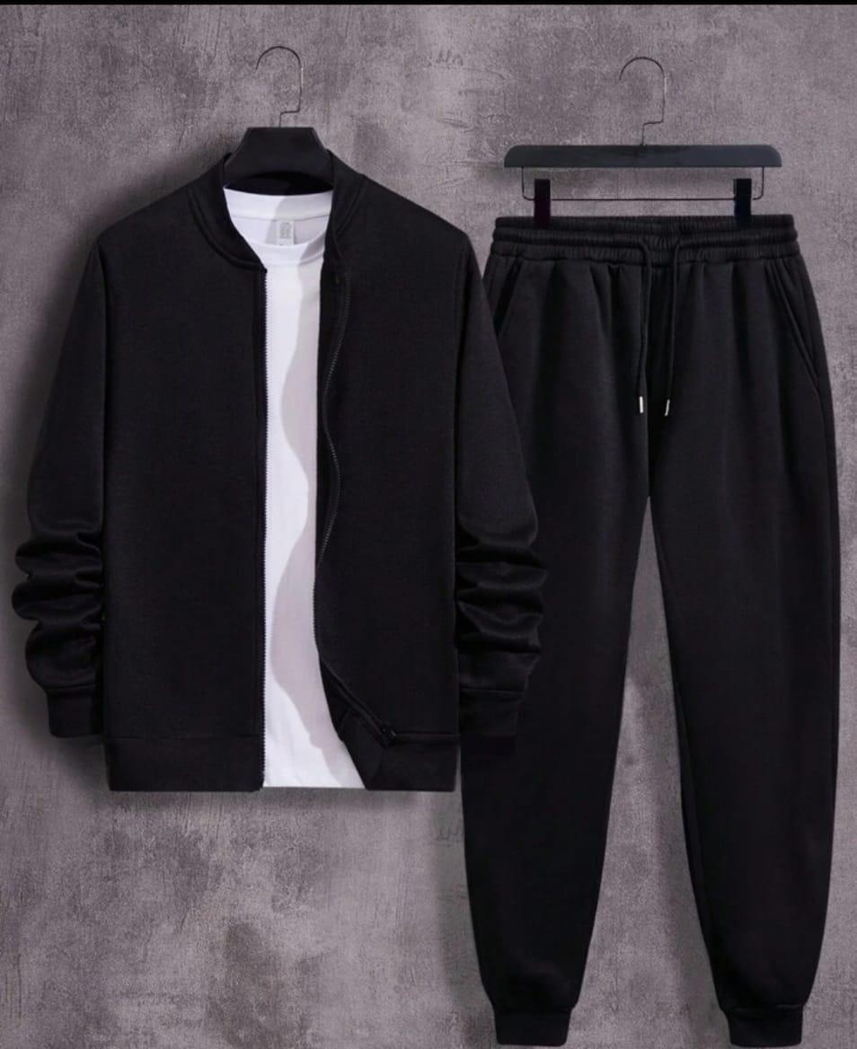 n's Fleece Zipper Suit - 2 Pcs in Black