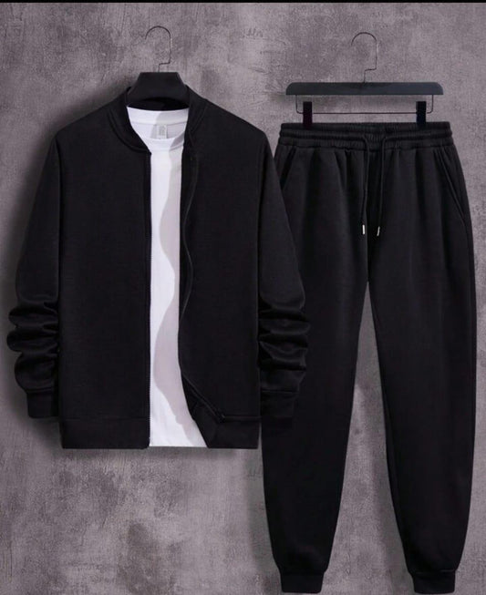 n's Fleece Zipper Suit - 2 Pcs in Black