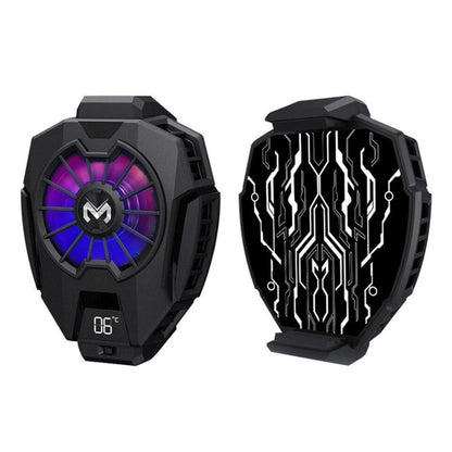 Black electronic device with digital display and cooling.