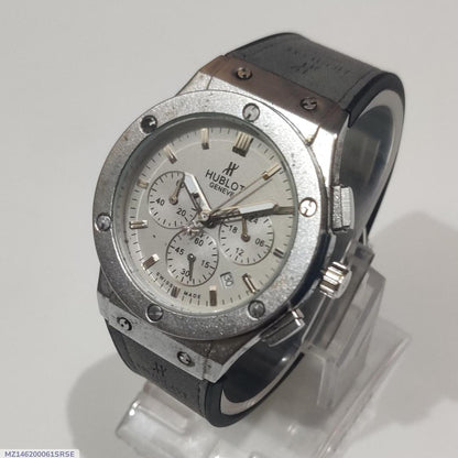 Hublot watch on a stand with a white background