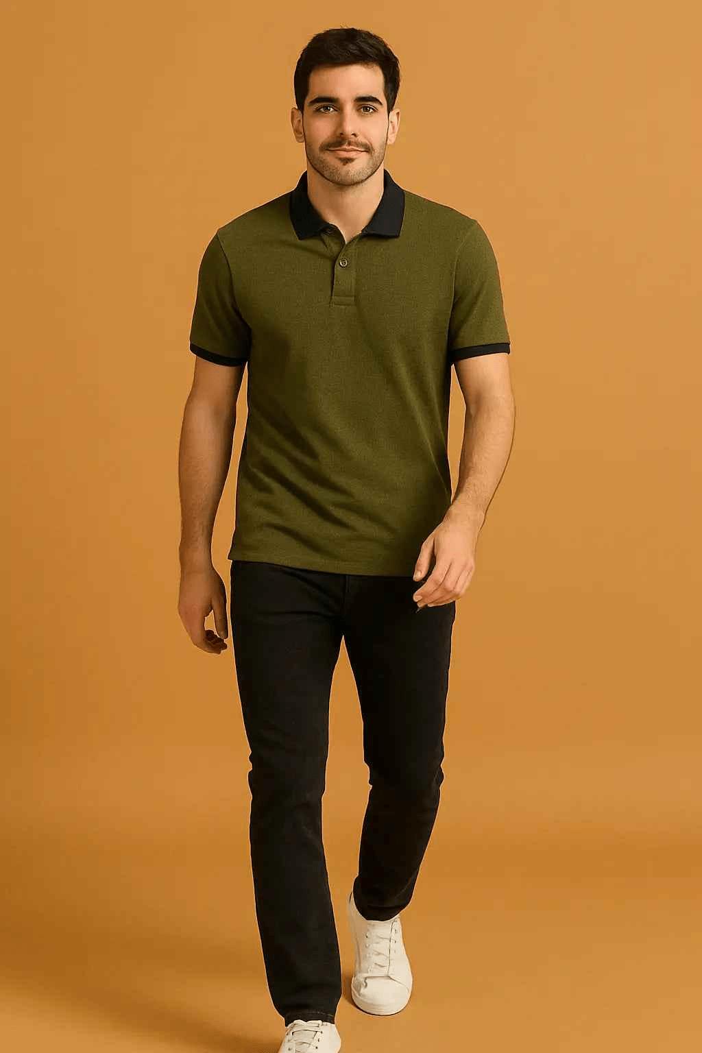 Men’s Olive Green Polo Shirt with Black Accents for Stylish Casual Wear EW-000460