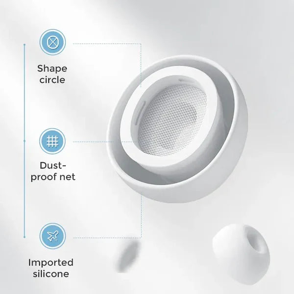 White silicone product with features highlighted on a light gray background