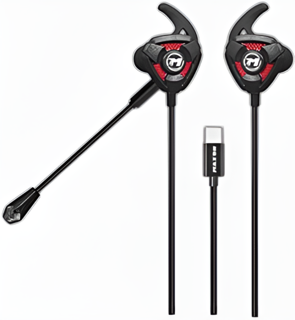 Black and red gaming headset with microphone. Professional gaming handfree. Hare Upto 100M away from the enemy.